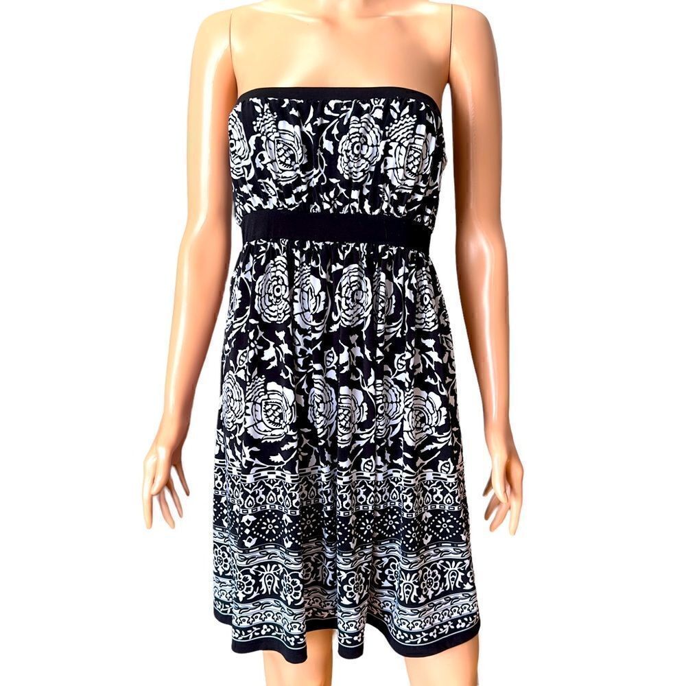 MICHAEL KORS Black & White Strapless Summer Dress